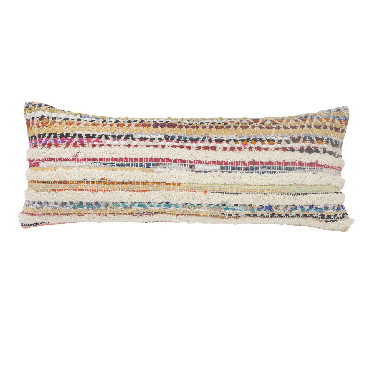 Laddha Home Designs 36" White and Beige Chevron Striped Handmade Rectangular Lumbar Pillow